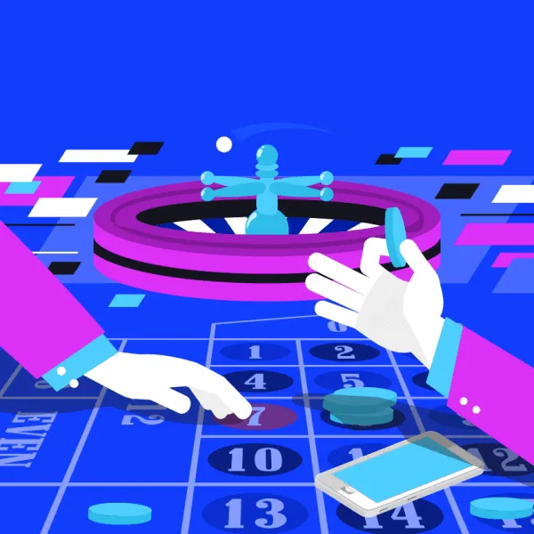 Smiling Bangladeshi player pointing toward a glowing holographic login interface in vibrant casino surroundings – symbolizing a safe CROWNBD return